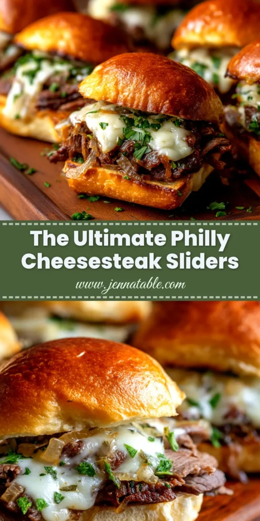 Philly Cheesesteak Sliders: The Ultimate Party Food 3 A pan of delicious Philly cheesesteak sliders fresh from the oven, with golden brown tops, melted provolone cheese, and a savory steak and pepper filling.
