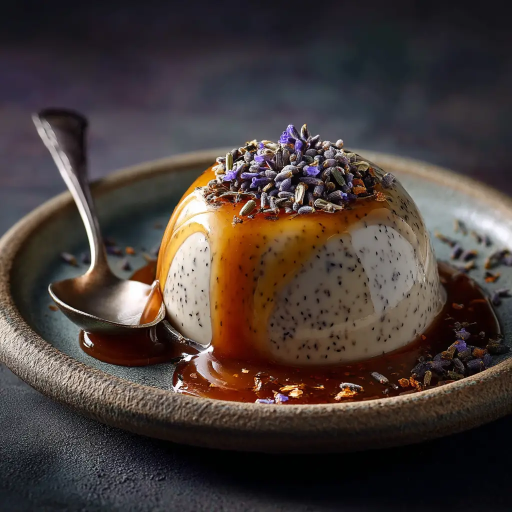 Earl Grey Panna Cotta Recipe (Easy & Silky Smooth) 1 A spoonful of silky Earl Grey panna cotta showing off its perfect wobble and smooth consistency.