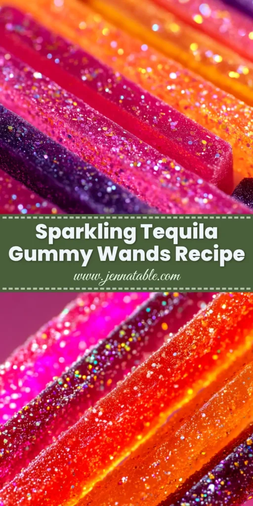 Tequila Gummy Wands: The Ultimate Boozy Candy Recipe 3 A sharable pin image showing finished Tequila Gummy Wands arranged on a platter, with text overlay reading 'Easy Tequila Gummy Wands Recipe'.