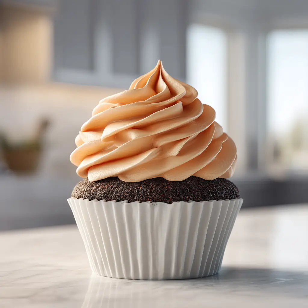 The final step of whipping pudding buttercream in a stand mixer, showing the light and airy texture of the finished frosting.