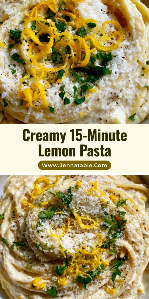 Top-down shot of Lemon Ricotta Spaghetti in a white bowl with lemon zest curls and parsley.