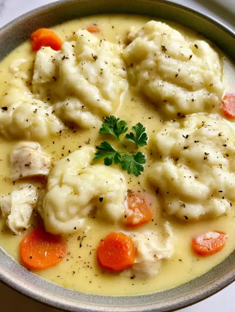 Close up shot showing the porous surface of the fluffy flour dumplings and sliced boiled carrots.