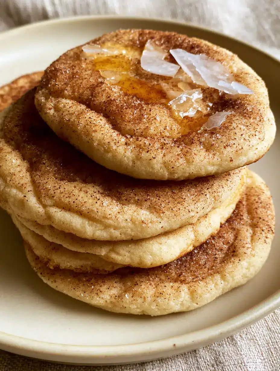 Salted Honey Cinnamon Cookies: The Ultimate Recipe for Soft-Baked Perfection 3 Handheld smartphone photo of a stack of golden-tan Salted Honey Cinnamon Cookies with a rustic crinkled texture.