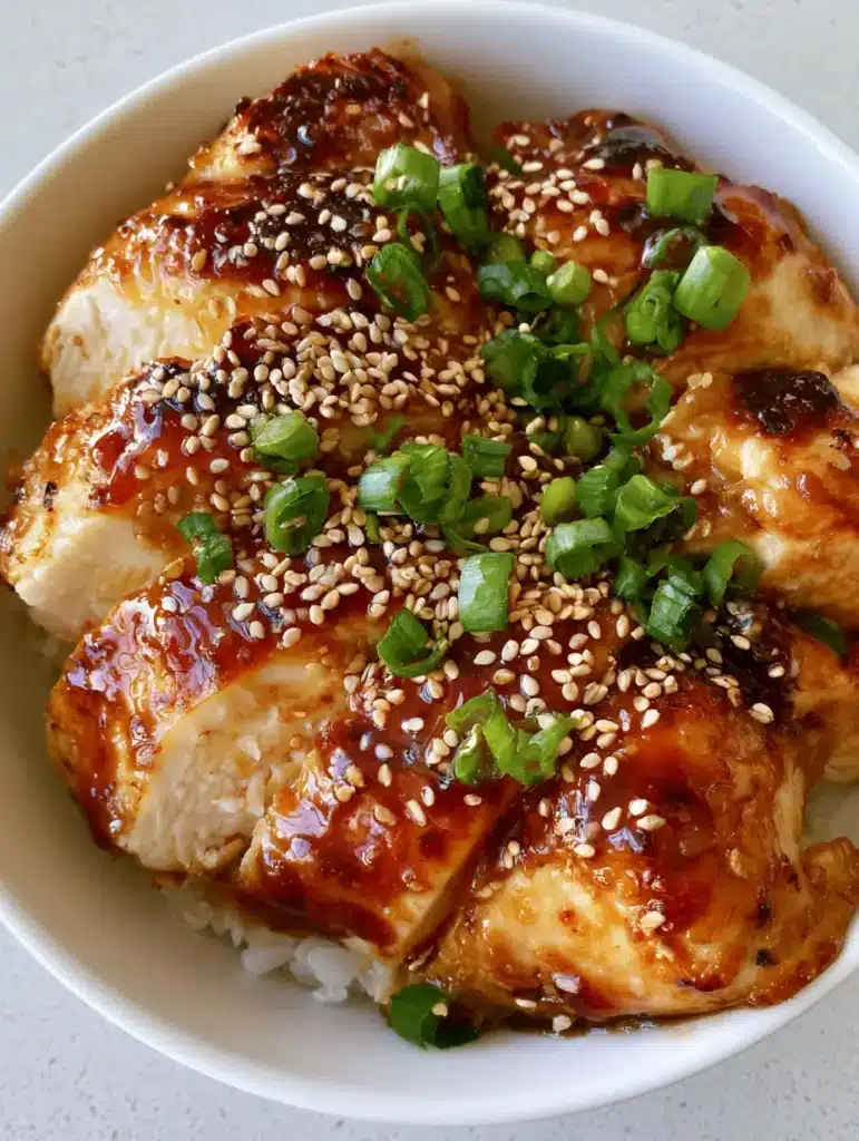 Close up of sliced Honey Garlic Chicken Breasts showing a golden-brown seared crust and moist interior with glossy sauce.