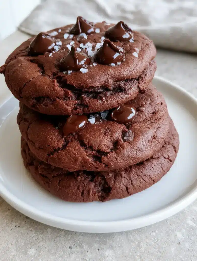 Close up photo of the cracked surface and fudgy interior of dark chocolate gluten-free cookies. (Gluten Free Chocolate Cookies)