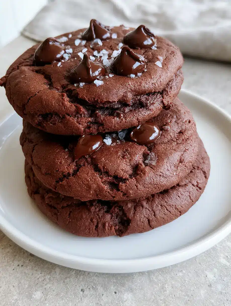 Gluten Free Chocolate Cookies: The Ultimate Fudgy Sea Salt Treat 4 Close up photo of the cracked surface and fudgy interior of dark chocolate gluten-free cookies. (Gluten Free Chocolate Cookies)