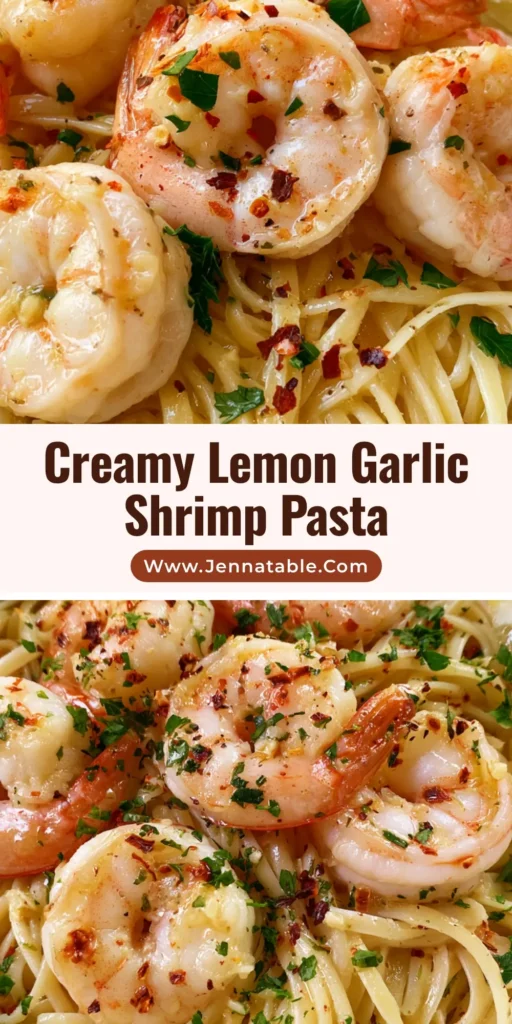A handheld smartphone photo of a white ceramic bowl filled with Lemon Garlic Butter Shrimp Pasta, garnished with parsley and a lemon wedge.