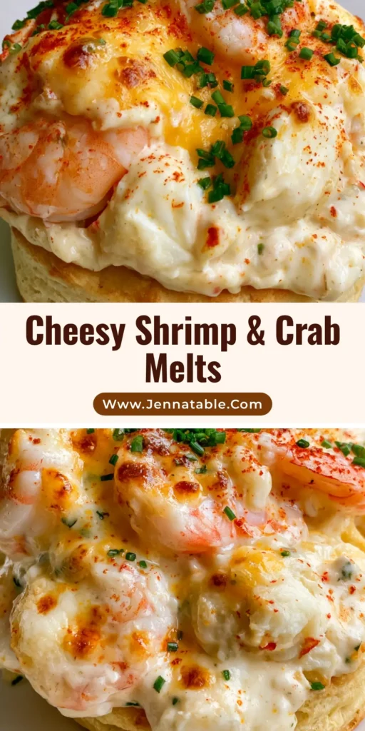 Open-faced buttery biscuits topped with a bubbling mound of shrimp, lump crab, and melted golden cheddar cheese. (Shrimp and Crab Biscuit Melts)
