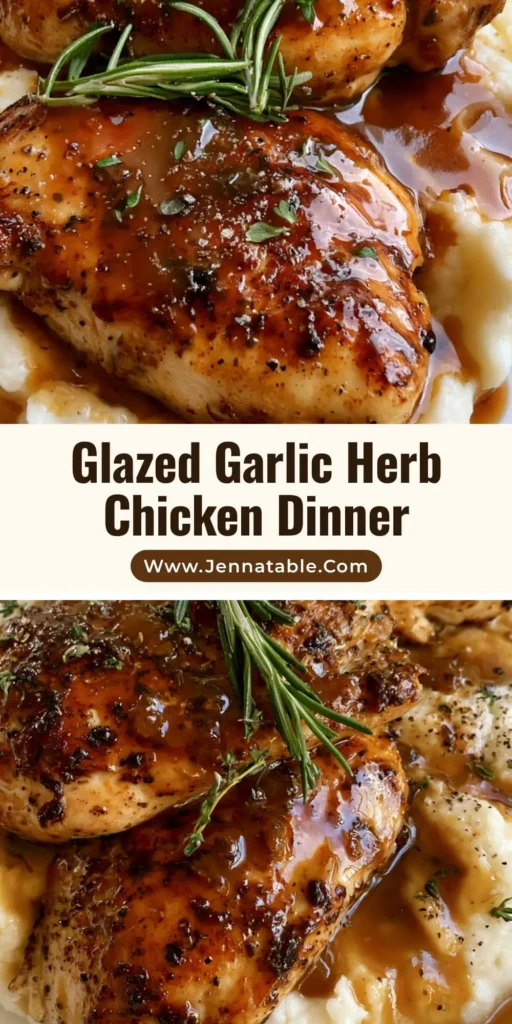 A handheld smartphone photo showing Garlic Herb Chicken Breast with a deep golden-brown sear resting on velvety mashed potatoes, drizzled with a glossy amber pan sauce and garnished with fresh rosemary and black pepper.