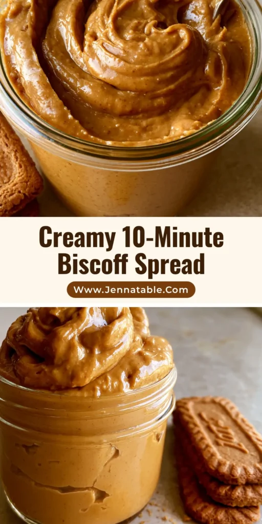 Biscoff Cookie Butter Recipe: How to Make Smooth Lotus Spread 4 A stack of Lotus Biscoff cookies next to a glass jar of homemade spread with a silver spoon. (Biscoff Cookie Butter Recipe)