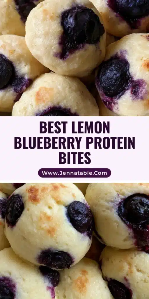 A close-up of spherical Cottage Cheese Protein Bites with burst blueberries in a white ceramic bowl.