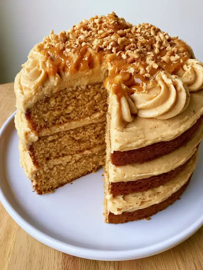 Top view of Peanut Butter Cake swirls with melted peanut butter drizzle and roasted nuts.